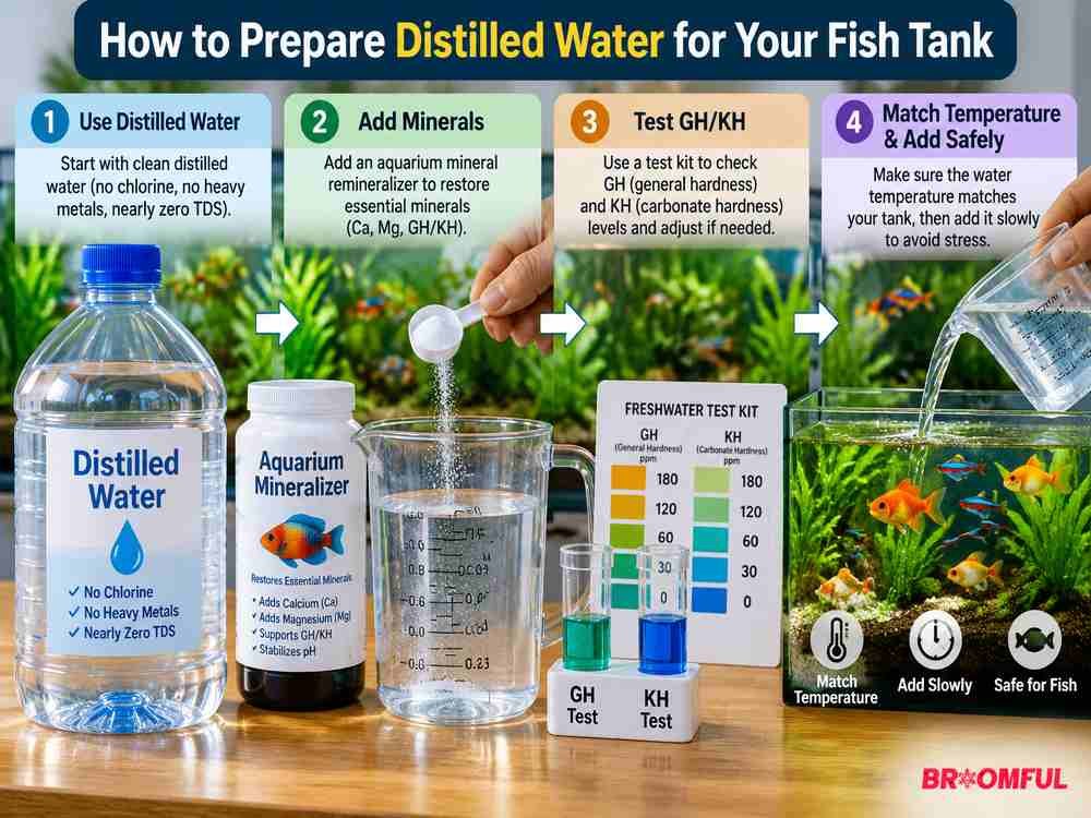 Preparing distilled water for fish tank