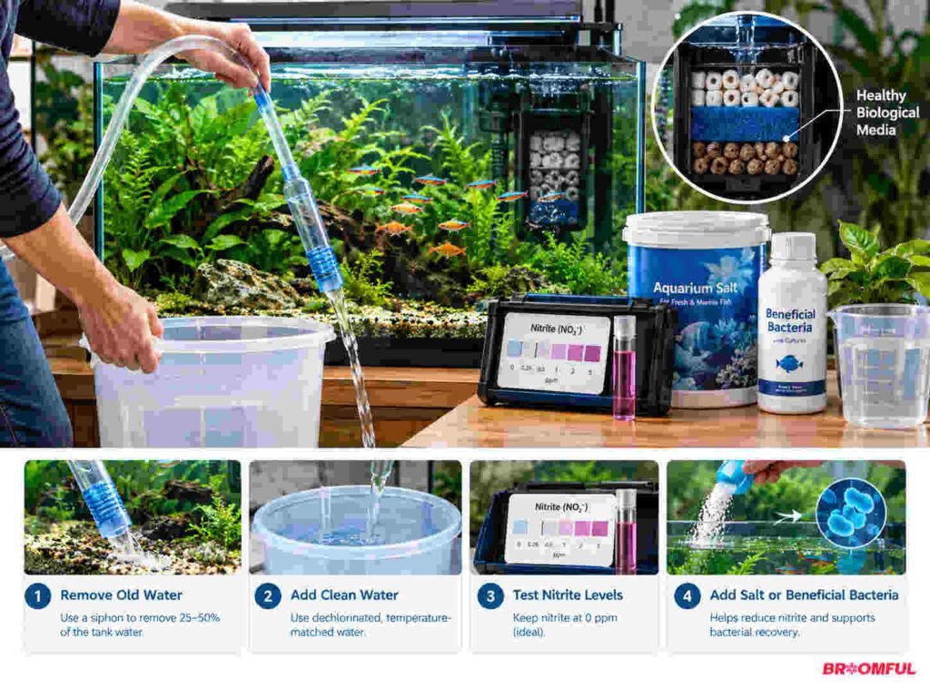 How to fix nitrite levels in fish tank step by step
